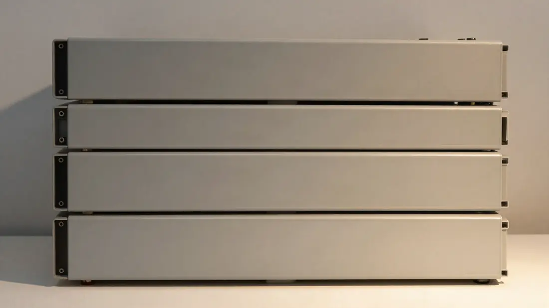Gestapelde batterijmodules in een rek