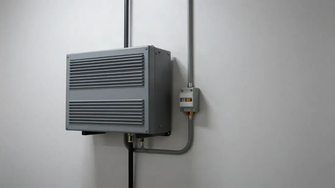 Hybride omvormer aan de muur naast de batterijkast