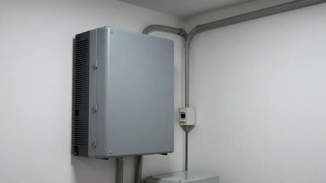 Hybride omvormer aan de muur naast de batterijkast